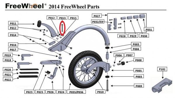 PIÈCE DÉTACHÉE FREEWHEEL P013 AXE RÉGLAGE ANGLE POIGNÉE